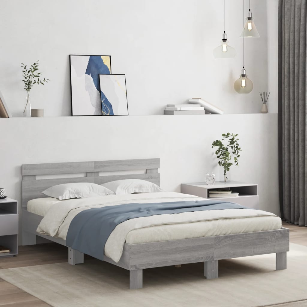 Bed Frame with LED without Mattress Grey Sonoma 135x190 cm Double