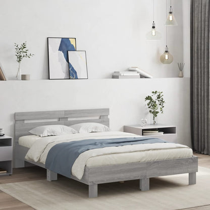 Bed Frame with LED without Mattress Grey Sonoma 135x190 cm Double