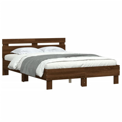 Bed Frame with LED without Mattress Brown Oak 135x190 cm Double