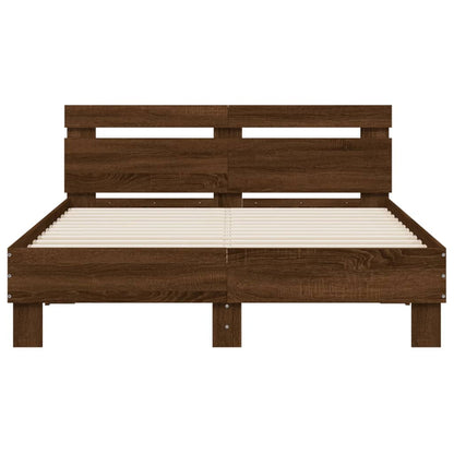 Bed Frame with LED without Mattress Brown Oak 135x190 cm Double