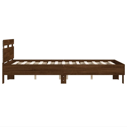 Bed Frame with LED without Mattress Brown Oak 135x190 cm Double