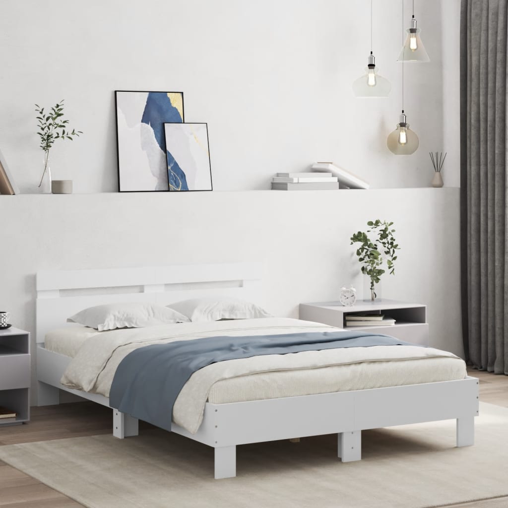 Bed Frame with LED without Mattress White 120x190 cm Small Double