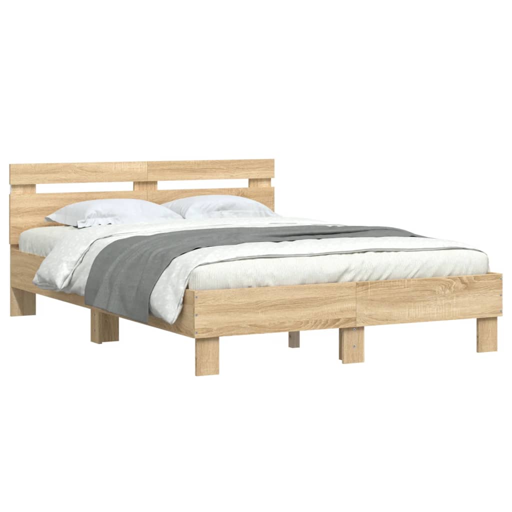 Bed Frame with LED without Mattress Sonoma Oak 120x190 cm Small Double