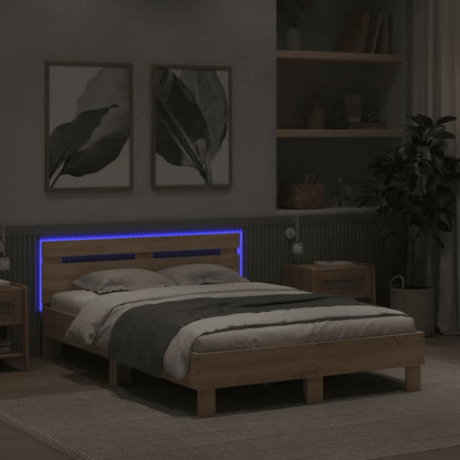 Bed Frame with LED without Mattress Sonoma Oak 120x190 cm Small Double