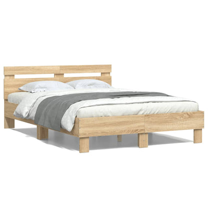Bed Frame with LED without Mattress Sonoma Oak 120x190 cm Small Double