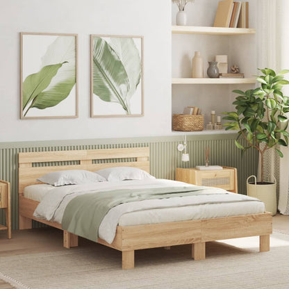 Bed Frame with LED without Mattress Sonoma Oak 120x190 cm Small Double