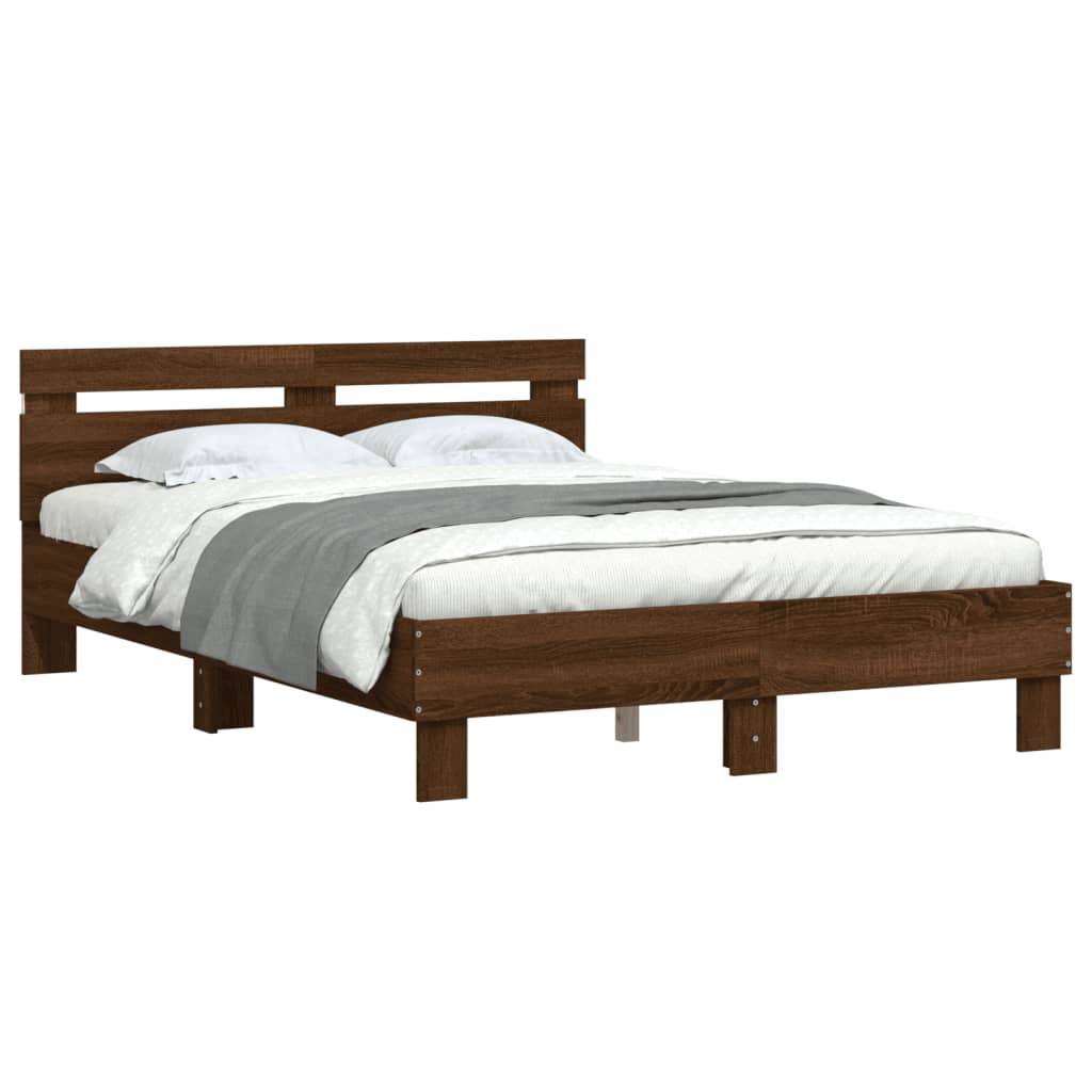 Bed Frame with LED without Mattress Brown Oak 120x190 cm Small Double