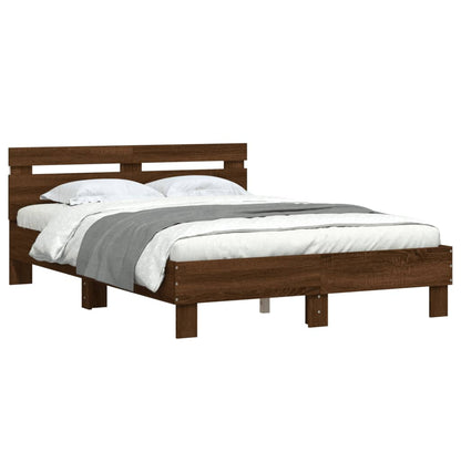 Bed Frame with LED without Mattress Brown Oak 120x190 cm Small Double