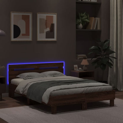 Bed Frame with LED without Mattress Brown Oak 120x190 cm Small Double