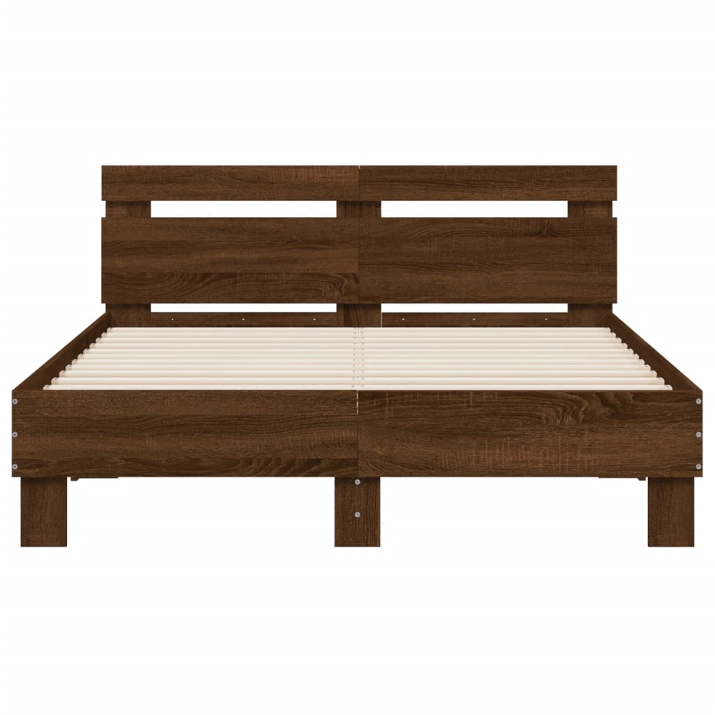 Bed Frame with LED without Mattress Brown Oak 120x190 cm Small Double