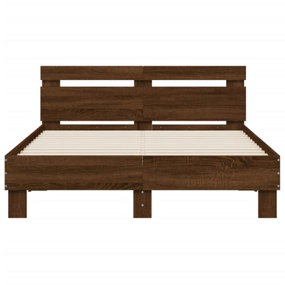 Bed Frame with LED without Mattress Brown Oak 120x190 cm Small Double