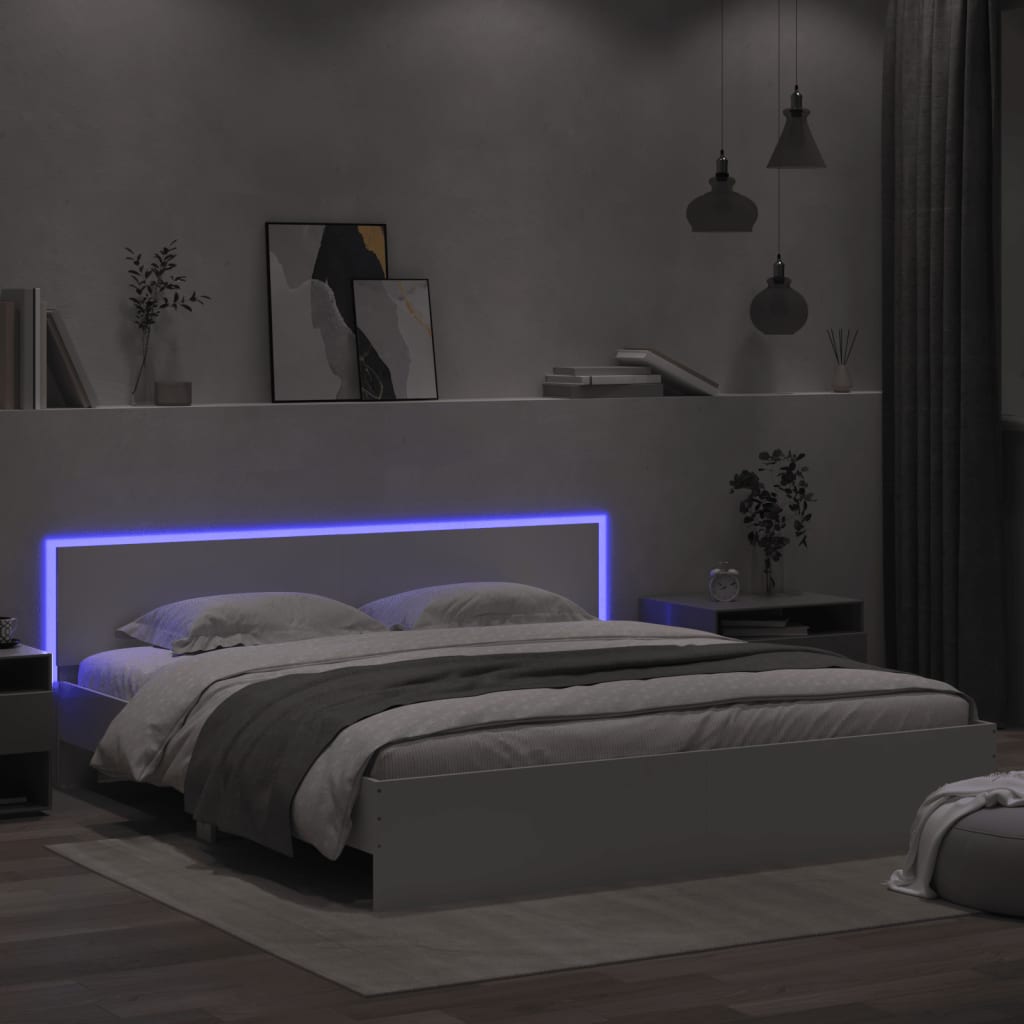 Bed Frame with LED without Mattress White 200x200 cm