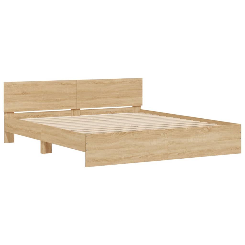 Bed Frame with LED without Mattress Sonoma Oak 200x200 cm