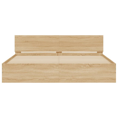 Bed Frame with LED without Mattress Sonoma Oak 200x200 cm