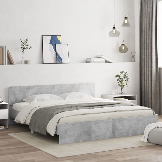 Bed Frame with LED without Mattress Concrete Grey 200x200 cm