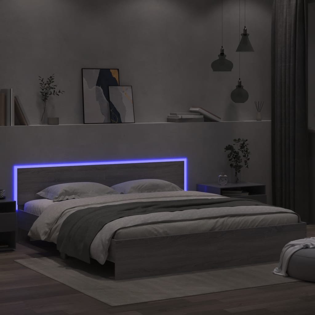 Bed Frame with LED without Mattress Grey Sonoma 200x200 cm