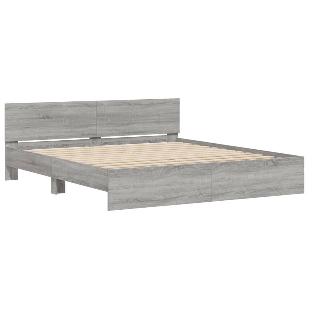 Bed Frame with LED without Mattress Grey Sonoma 200x200 cm