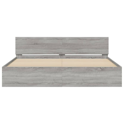 Bed Frame with LED without Mattress Grey Sonoma 200x200 cm