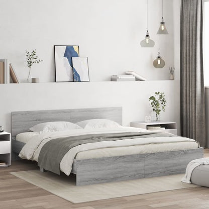 Bed Frame with LED without Mattress Grey Sonoma 200x200 cm