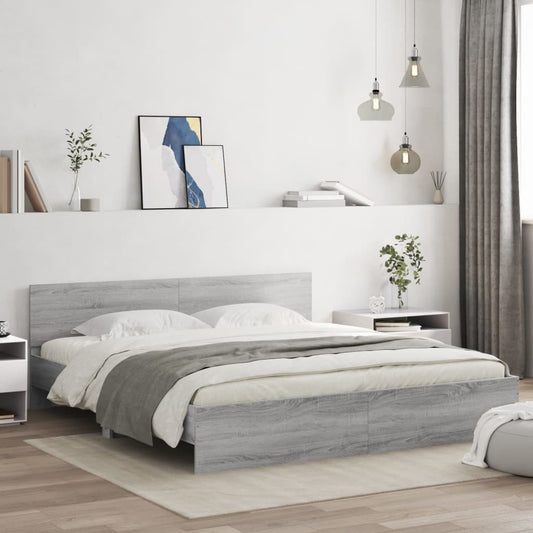 Bed Frame with LED without Mattress Grey Sonoma 200x200 cm