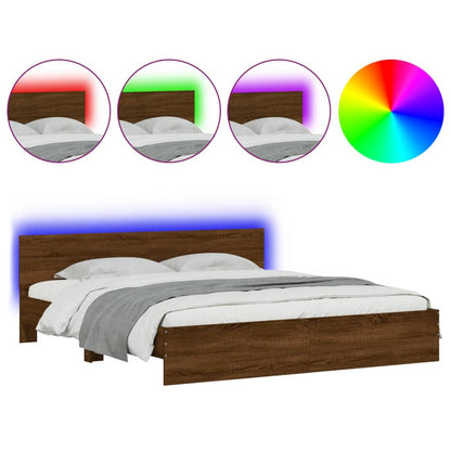 Bed Frame with LED without Mattress Brown Oak 200x200 cm