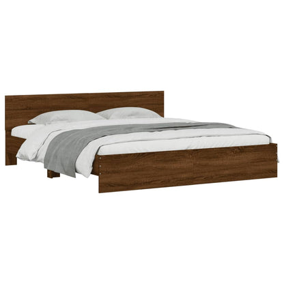 Bed Frame with LED without Mattress Brown Oak 200x200 cm