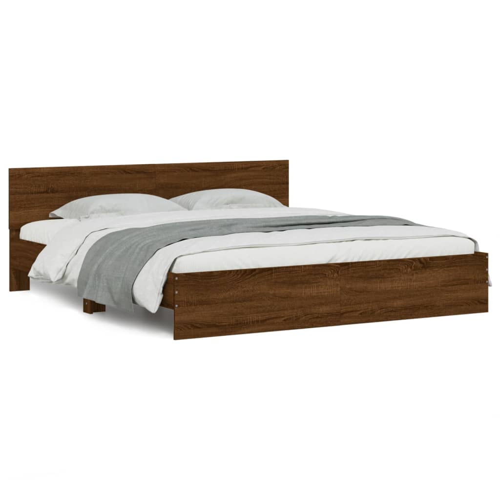 Bed Frame with LED without Mattress Brown Oak 200x200 cm