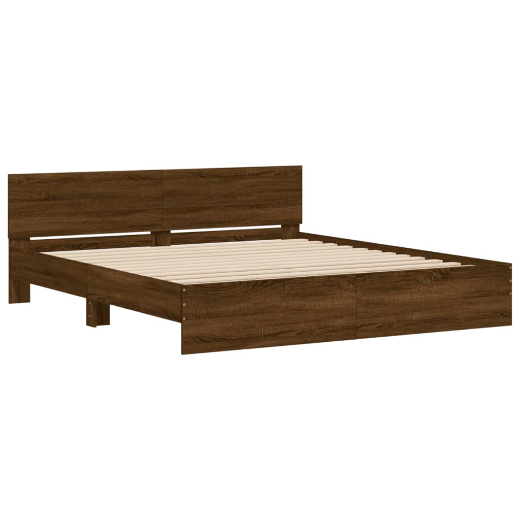 Bed Frame with LED without Mattress Brown Oak 200x200 cm