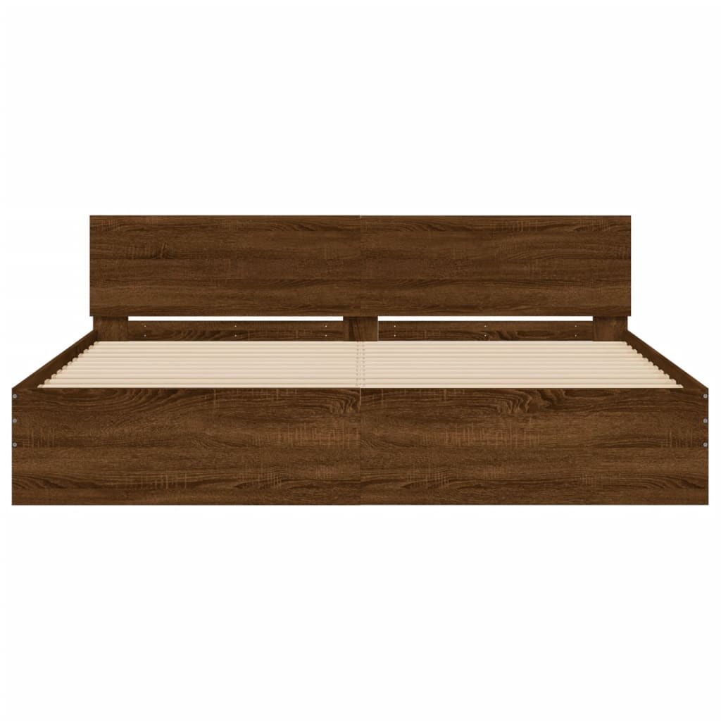 Bed Frame with LED without Mattress Brown Oak 200x200 cm