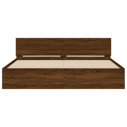 Bed Frame with LED without Mattress Brown Oak 200x200 cm