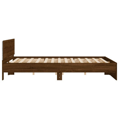 Bed Frame with LED without Mattress Brown Oak 200x200 cm