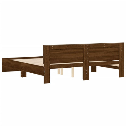 Bed Frame with LED without Mattress Brown Oak 200x200 cm