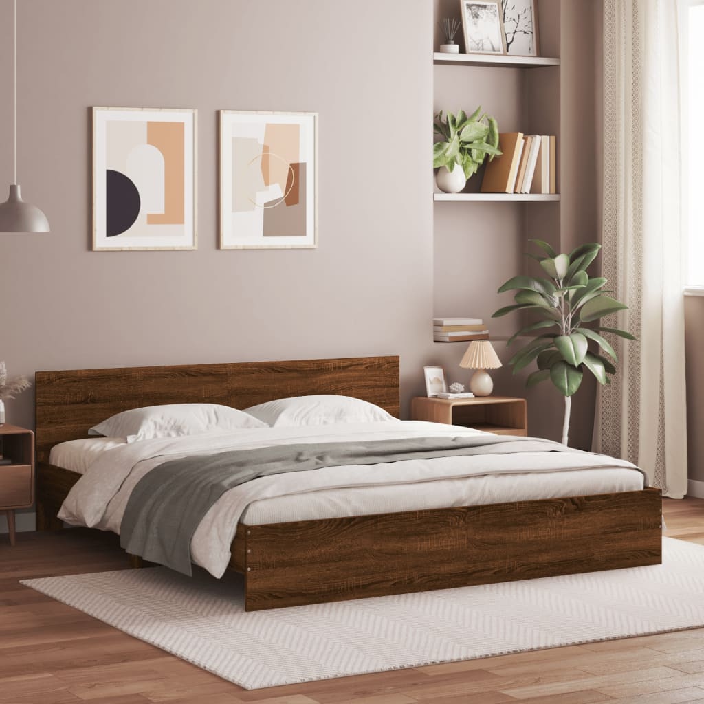 Bed Frame with LED without Mattress Brown Oak 200x200 cm