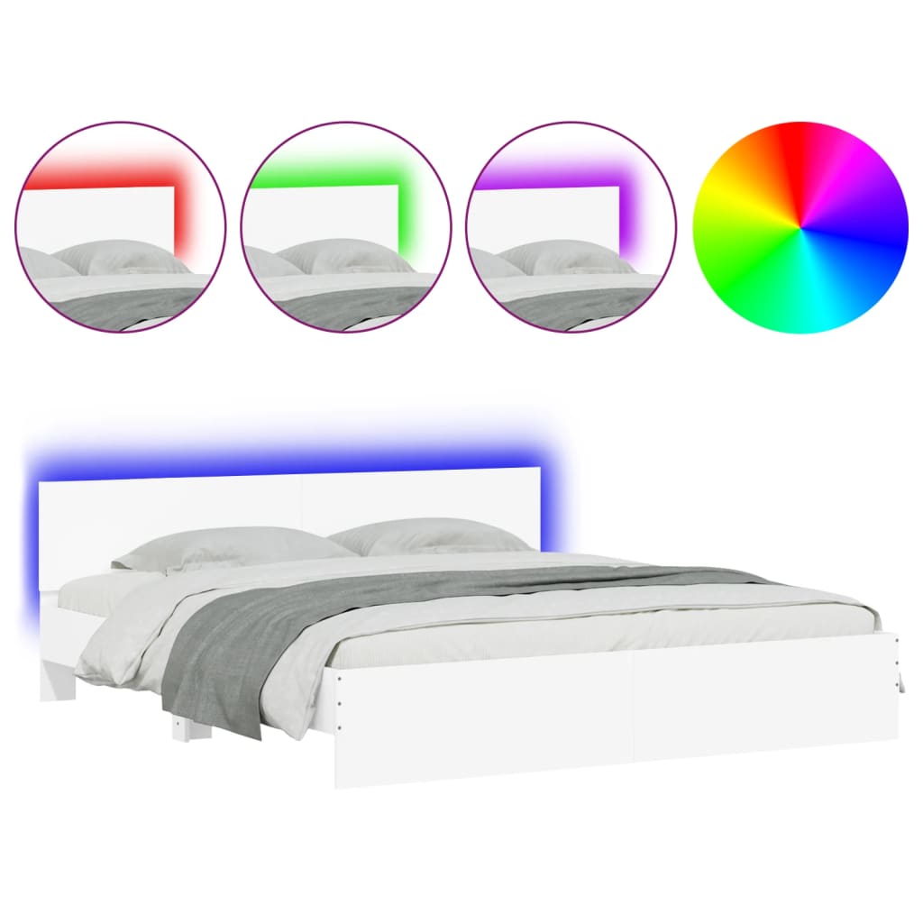 Bed Frame with LED without Mattress White 180x200 cm Super King
