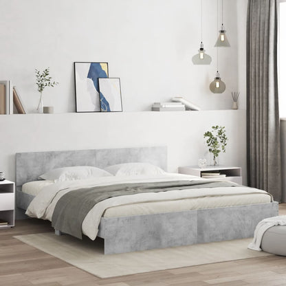 Bed Frame with LED without Mattress Concrete Grey 180x200 cm Super King