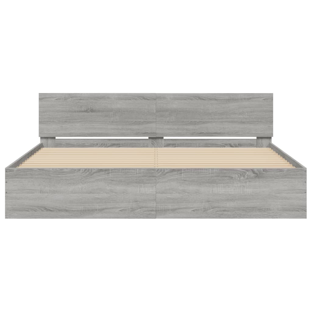 Bed Frame with LED without Mattress Grey Sonoma 180x200 cm Super King