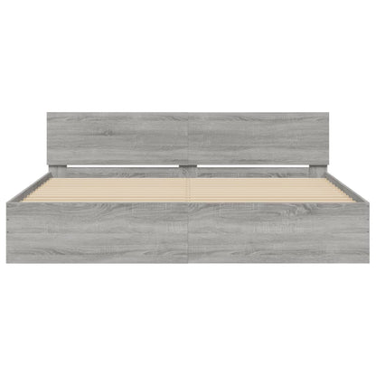Bed Frame with LED without Mattress Grey Sonoma 180x200 cm Super King