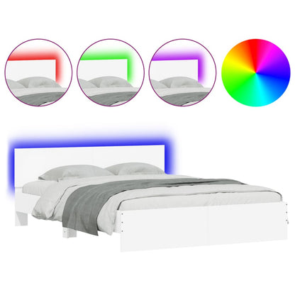 Bed Frame with LED without Mattress White 160x200 cm