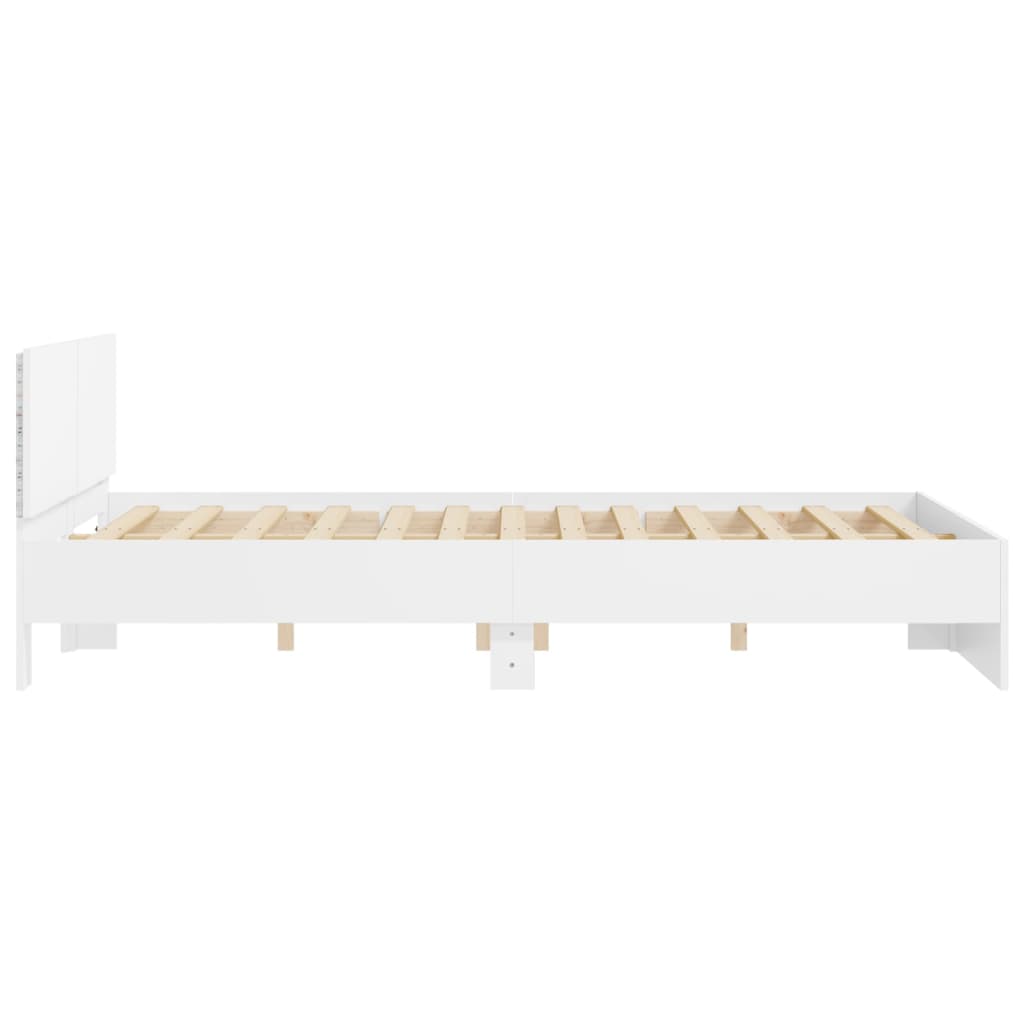 Bed Frame with LED without Mattress White 160x200 cm