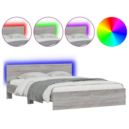 Bed Frame with LED without Mattress Grey Sonoma 160x200 cm