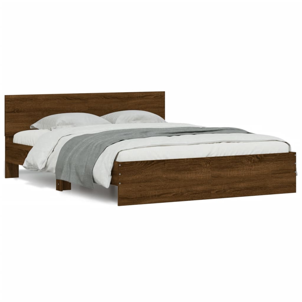 Bed Frame with LED without Mattress Brown Oak 160x200 cm