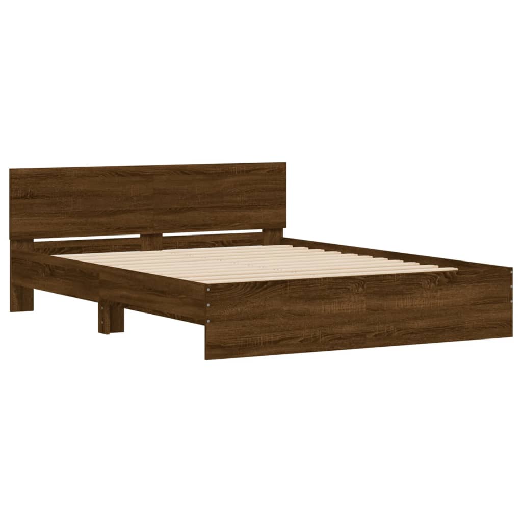 Bed Frame with LED without Mattress Brown Oak 160x200 cm