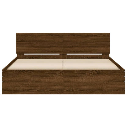 Bed Frame with LED without Mattress Brown Oak 160x200 cm
