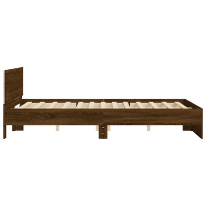 Bed Frame with LED without Mattress Brown Oak 160x200 cm