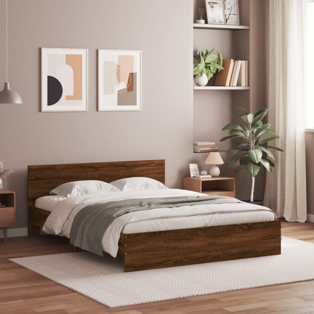 Bed Frame with LED without Mattress Brown Oak 160x200 cm