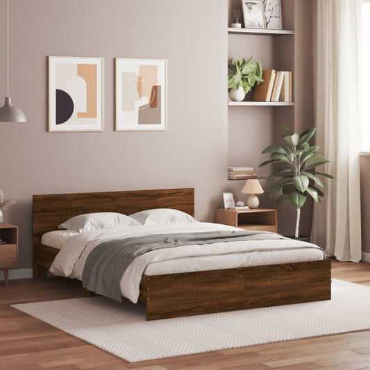 Bed Frame with LED without Mattress Brown Oak 160x200 cm