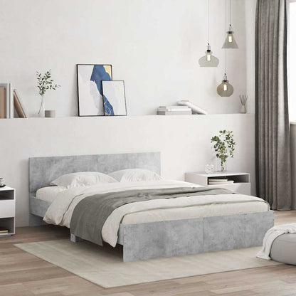 Bed Frame with Headboard and LED Concrete Grey 150x200 cm King Size