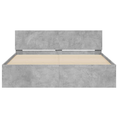 Bed Frame with Headboard and LED Concrete Grey 150x200 cm King Size