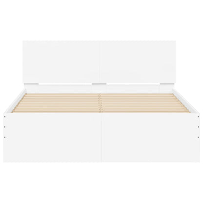 Bed Frame with Headboard and LED White 140x200 cm