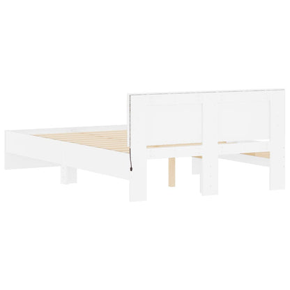 Bed Frame with Headboard and LED White 140x190 cm